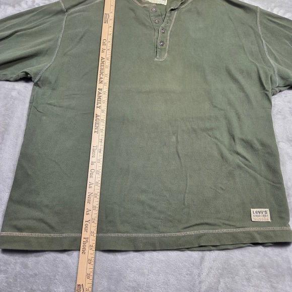 Levi's Mens Green Long Sleeve Henley Shirt Large Casual Cotton Western Retro - Picture 3 of 7